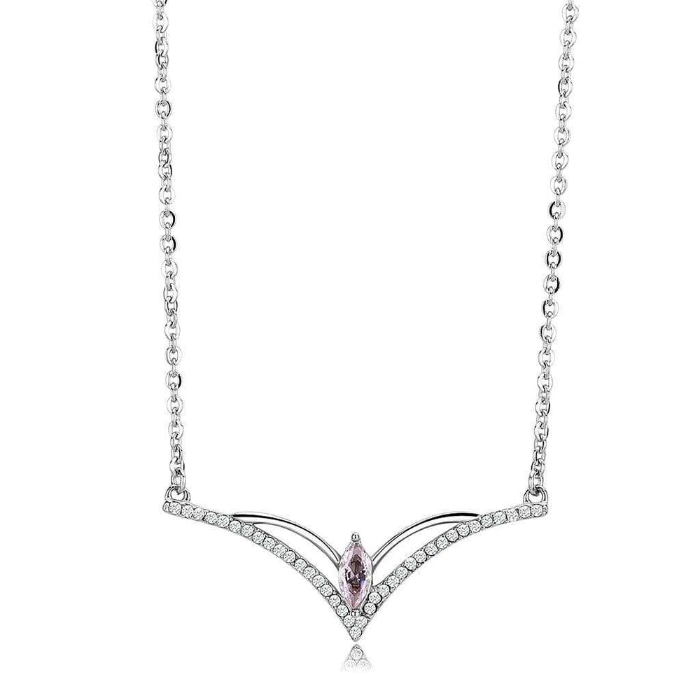 DA094 - High polished (no plating) Stainless Steel Chain Pendant with AAA Grade CZ in Light Rose - Alamode - Flyclothing LLC