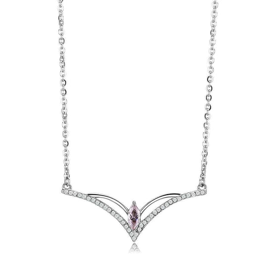 DA094 - High polished (no plating) Stainless Steel Chain Pendant with AAA Grade CZ in Light Rose - Alamode - Flyclothing LLC