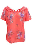 Full Size Printed Tie Neck Short Sleeve Blouse - Trendsi - Flyclothing LLC