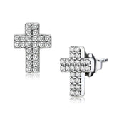 DA098 - High polished (no plating) Stainless Steel Earrings with AAA Grade CZ in Clear - Alamode - Flyclothing LLC