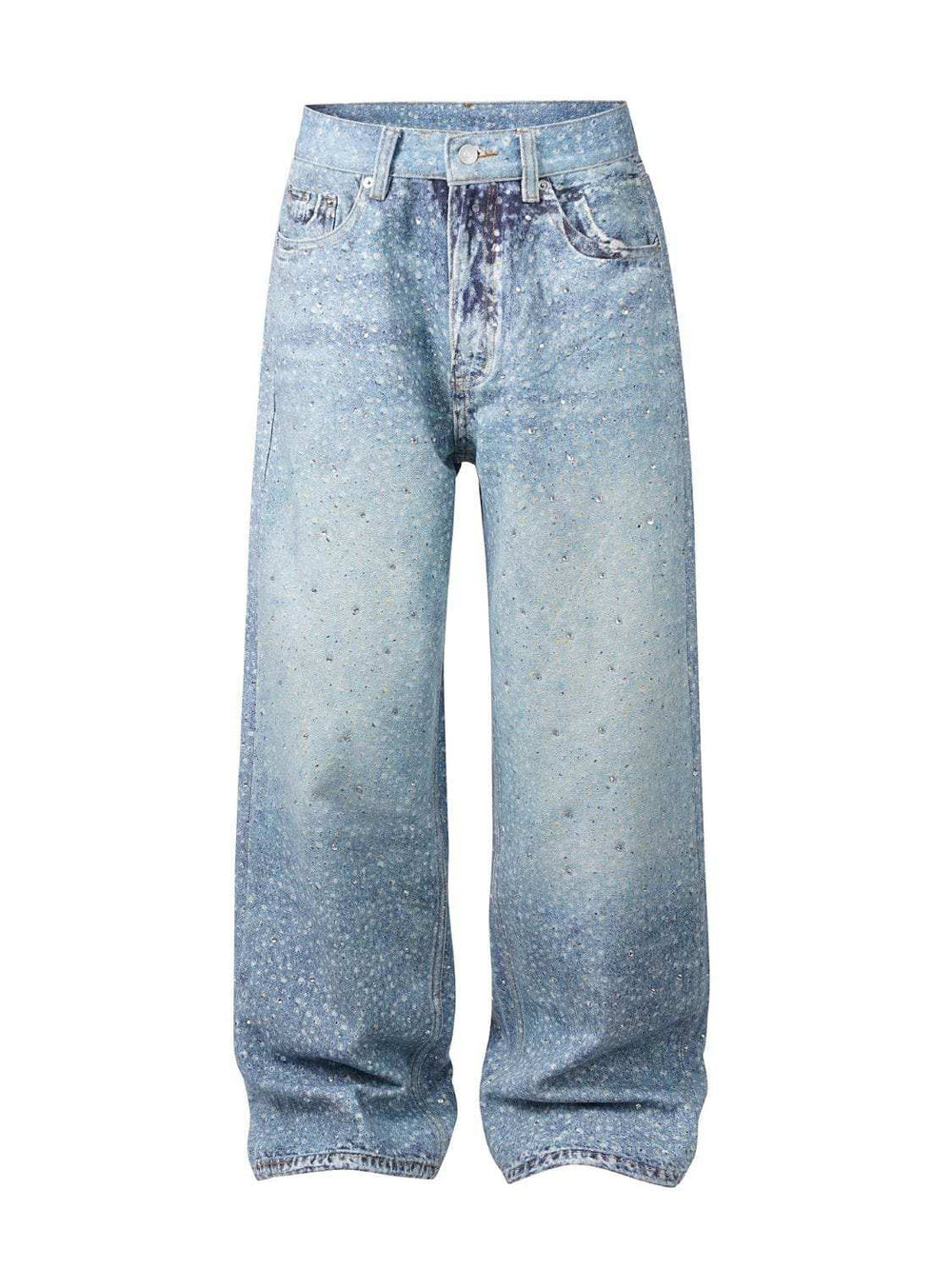 Men's Washed Rhinestone Print Jeans - Trendsi - Flyclothing LLC