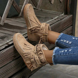 Fringe Studded Suede Flat Boots - Trendsi - Flyclothing LLC