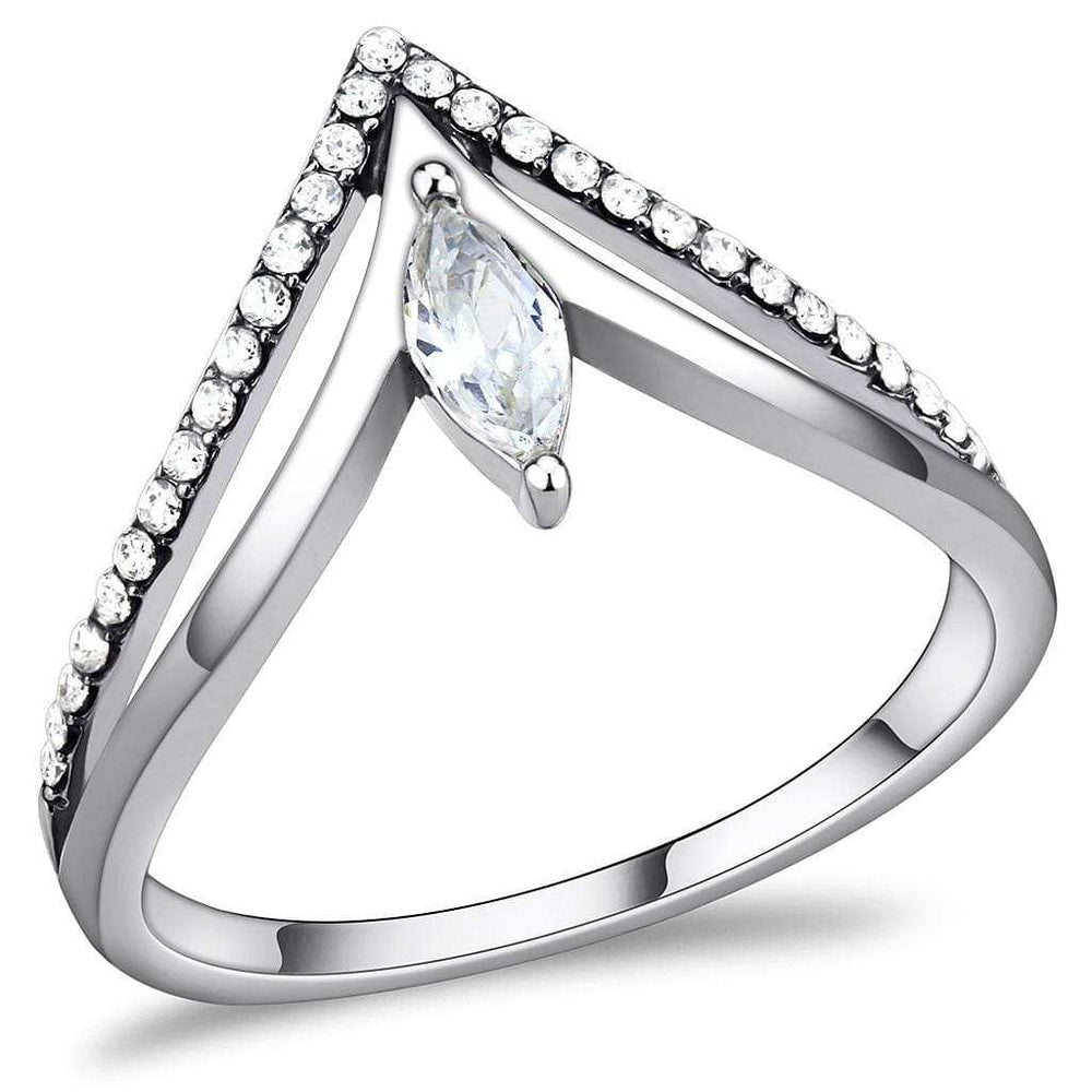 DA109 - High polished (no plating) Stainless Steel Ring with AAA Grade CZ in Clear - Alamode - Flyclothing LLC