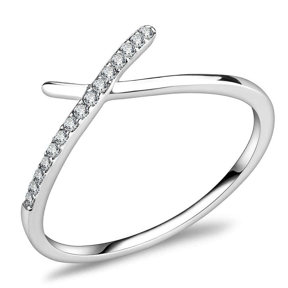 DA112 - High polished (no plating) Stainless Steel Ring with AAA Grade CZ in Clear - Alamode - Flyclothing LLC