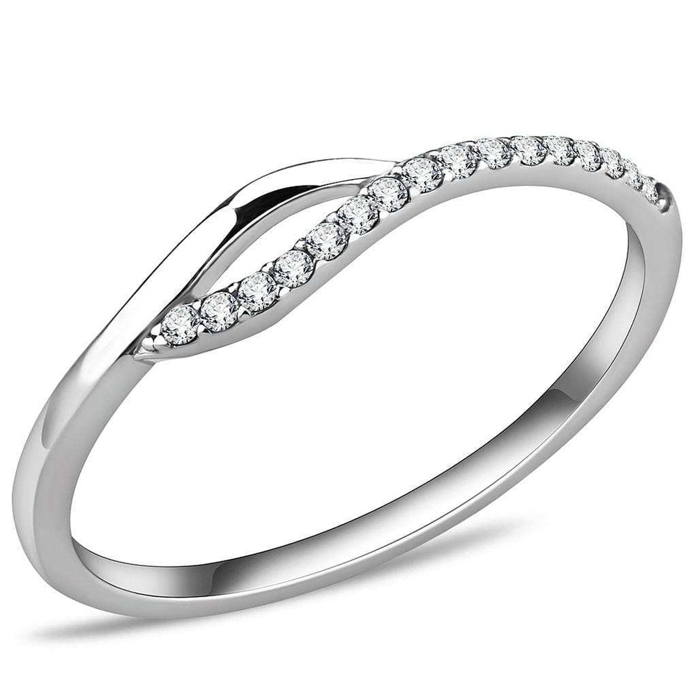 DA113 - High polished (no plating) Stainless Steel Ring with AAA Grade CZ in Clear - Alamode - Flyclothing LLC