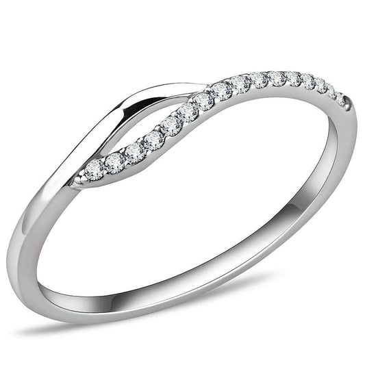DA113 - High polished (no plating) Stainless Steel Ring with AAA Grade CZ in Clear - Alamode - Flyclothing LLC