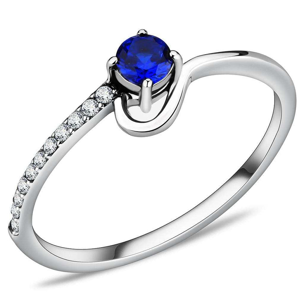 DA114 - High polished (no plating) Stainless Steel Ring with AAA Grade CZ in London Blue - Alamode - Flyclothing LLC
