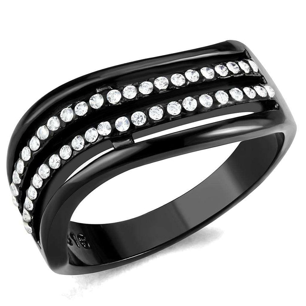 DA126 - IP Black(Ion Plating) Stainless Steel Ring with AAA Grade CZ in Clear - Alamode - Flyclothing LLC