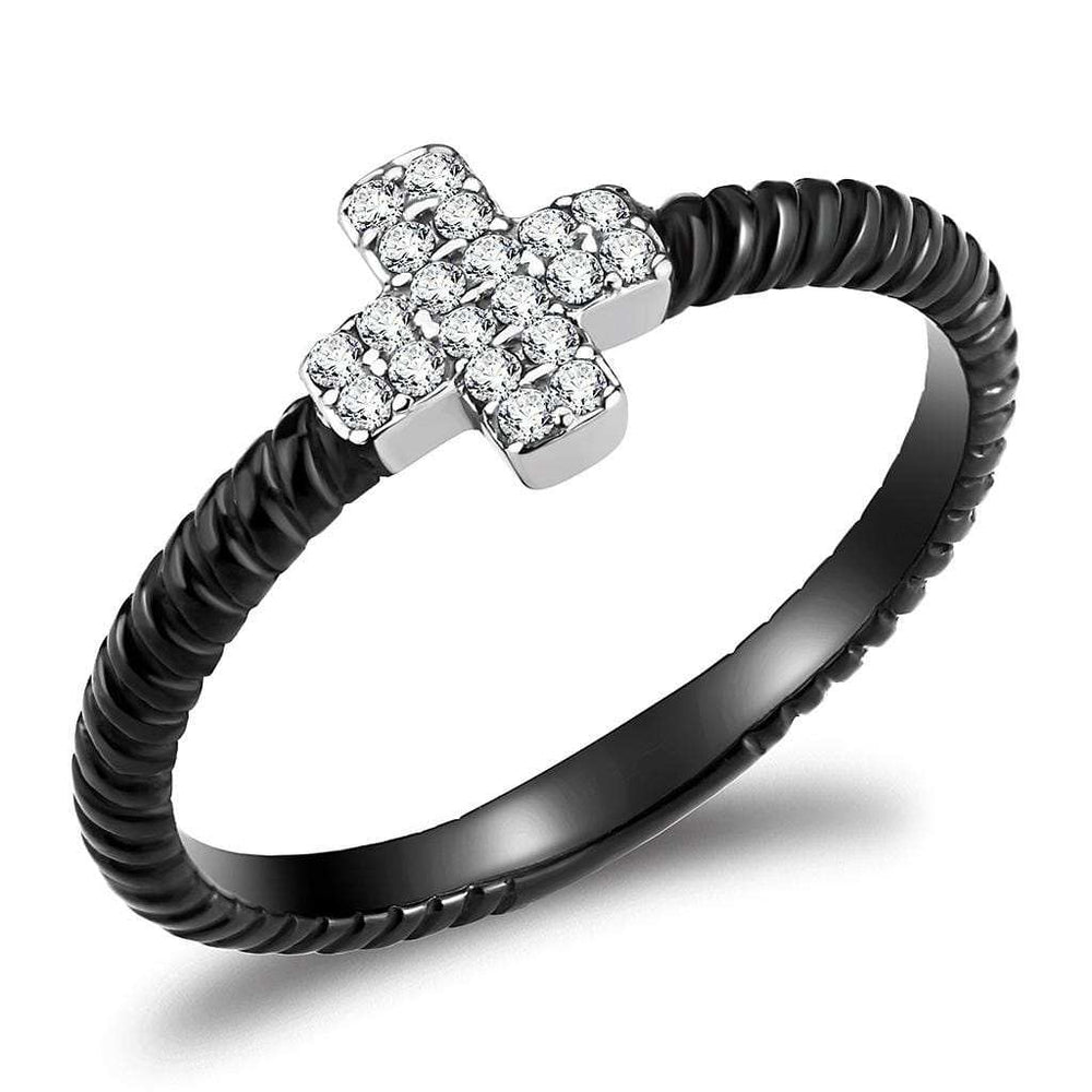 DA127 - Two-Tone IP Black (Ion Plating) Stainless Steel Ring with AAA Grade CZ in Clear - Alamode - Flyclothing LLC