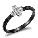 DA127 - Two-Tone IP Black (Ion Plating) Stainless Steel Ring with AAA Grade CZ in Clear - Alamode - Flyclothing LLC