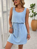 Eyelet Drawstring Round Neck Sleeveless Dress - Trendsi - Flyclothing LLC