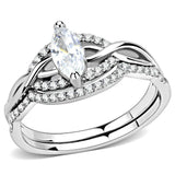 DA133 - High polished (no plating) Stainless Steel Ring with AAA Grade CZ in Clear - Alamode - Flyclothing LLC