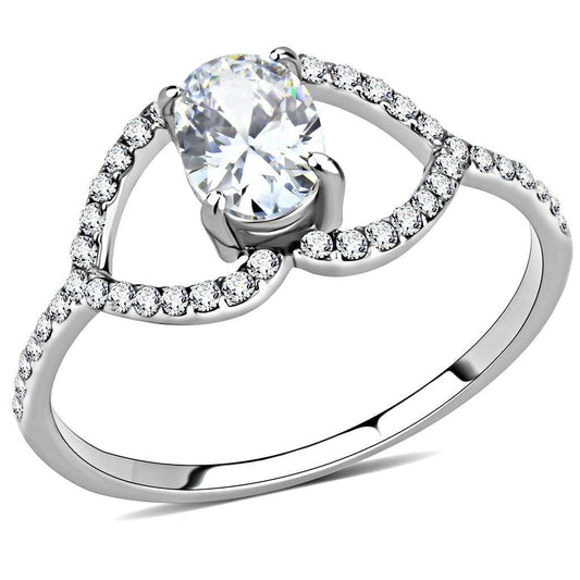 DA137 - High polished (no plating) Stainless Steel Ring with AAA Grade CZ in Clear - Alamode - Flyclothing LLC