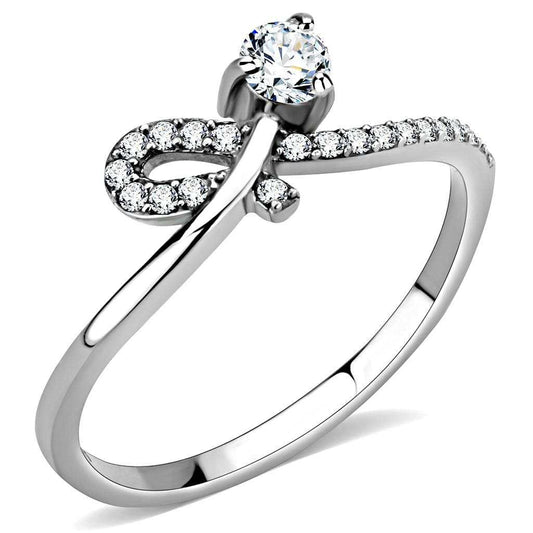 DA142 - High polished (no plating) Stainless Steel Ring with AAA Grade CZ in Clear - Alamode - Flyclothing LLC