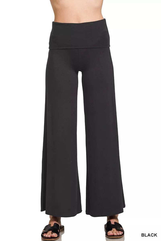 Zenana Full Size Fold Over Waist Comfy Wide Leg Pants Plus Size - Trendsi - Flyclothing LLC