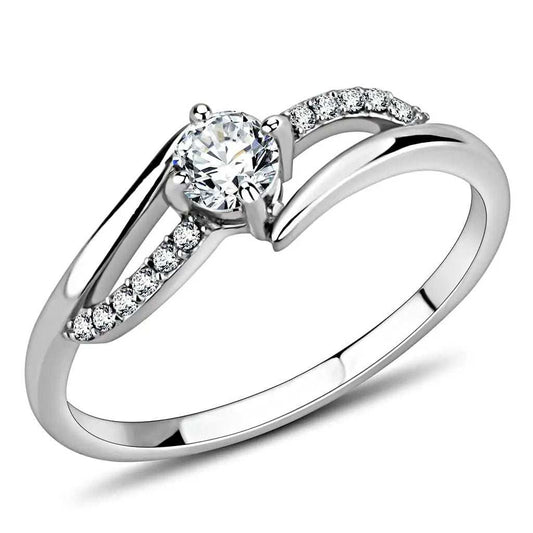 DA144 - High polished (no plating) Stainless Steel Ring with AAA Grade CZ in Clear - Alamode - Flyclothing LLC