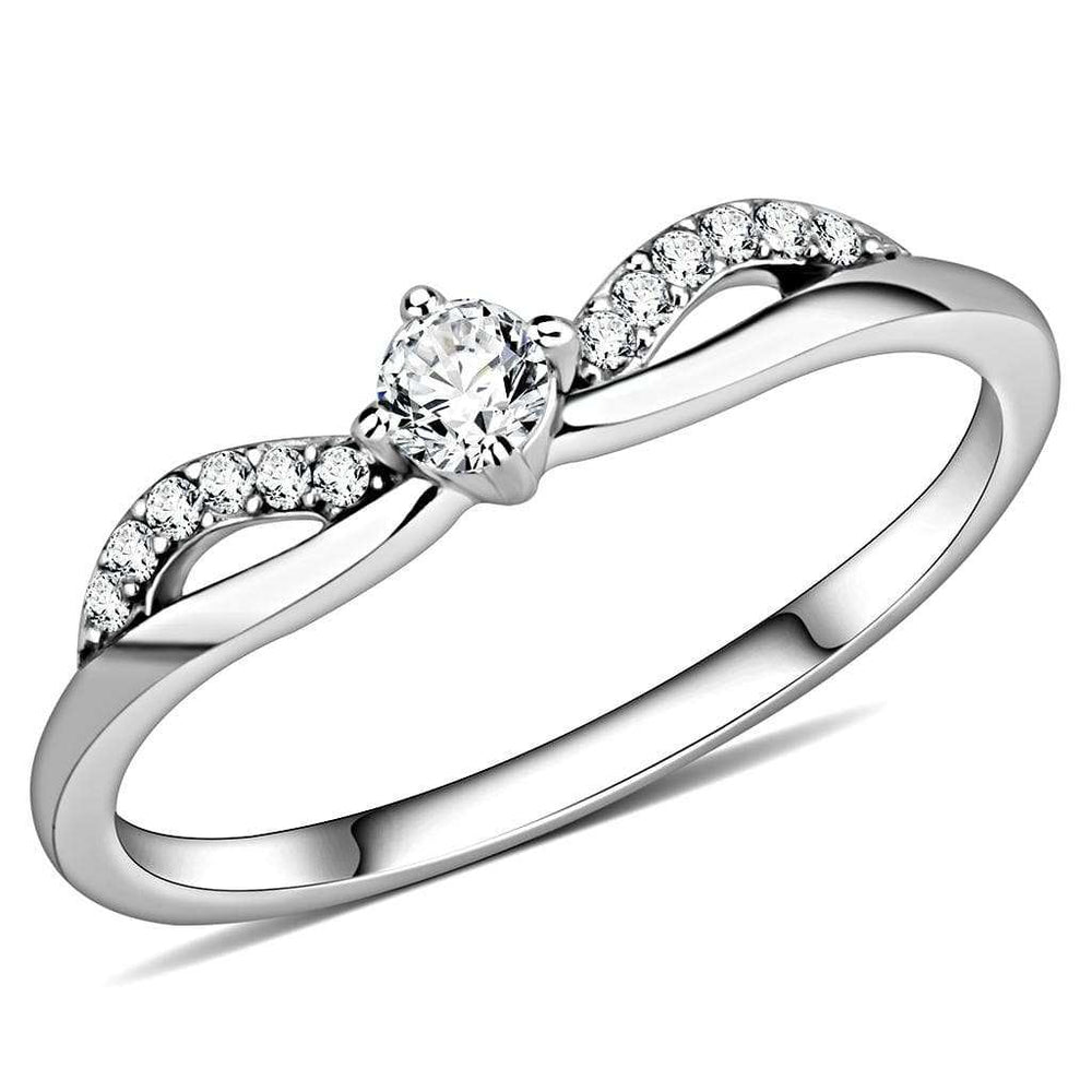DA146 - High polished (no plating) Stainless Steel Ring with AAA Grade CZ in Clear - Alamode - Flyclothing LLC