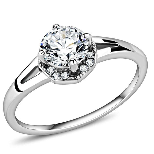 DA150 - High polished (no plating) Stainless Steel Ring with AAA Grade CZ in Clear - Alamode - Flyclothing LLC
