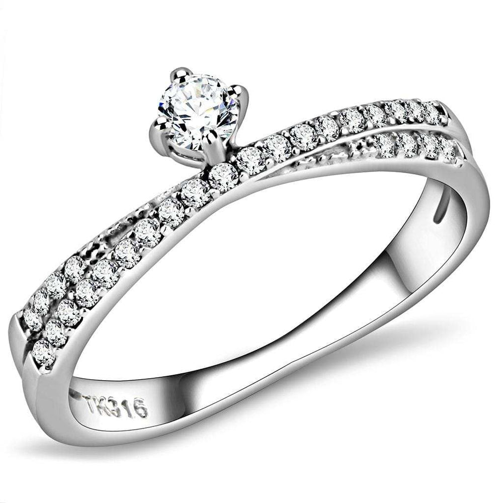 DA153 - High polished (no plating) Stainless Steel Ring with AAA Grade CZ in Clear - Alamode - Flyclothing LLC