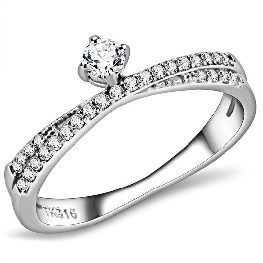 DA153 - High polished (no plating) Stainless Steel Ring with AAA Grade CZ in Clear - Alamode - Flyclothing LLC