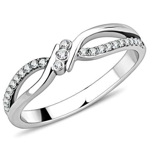 DA156 - High polished (no plating) Stainless Steel Ring with AAA Grade CZ in Clear - Alamode - Flyclothing LLC