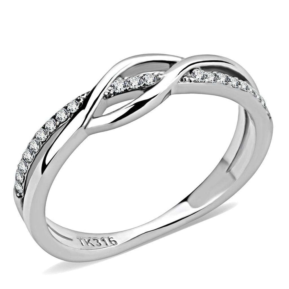 DA157 - High polished (no plating) Stainless Steel Ring with AAA Grade CZ in Clear - Alamode - Flyclothing LLC