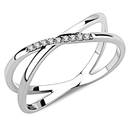 DA158 - High polished (no plating) Stainless Steel Ring with AAA Grade CZ in Clear - Alamode - Flyclothing LLC