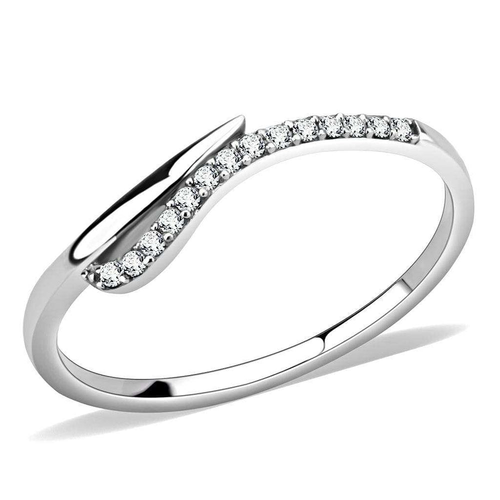 DA159 - High polished (no plating) Stainless Steel Ring with AAA Grade CZ in Clear - Alamode - Flyclothing LLC