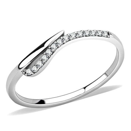 DA159 - High polished (no plating) Stainless Steel Ring with AAA Grade CZ in Clear - Alamode - Flyclothing LLC
