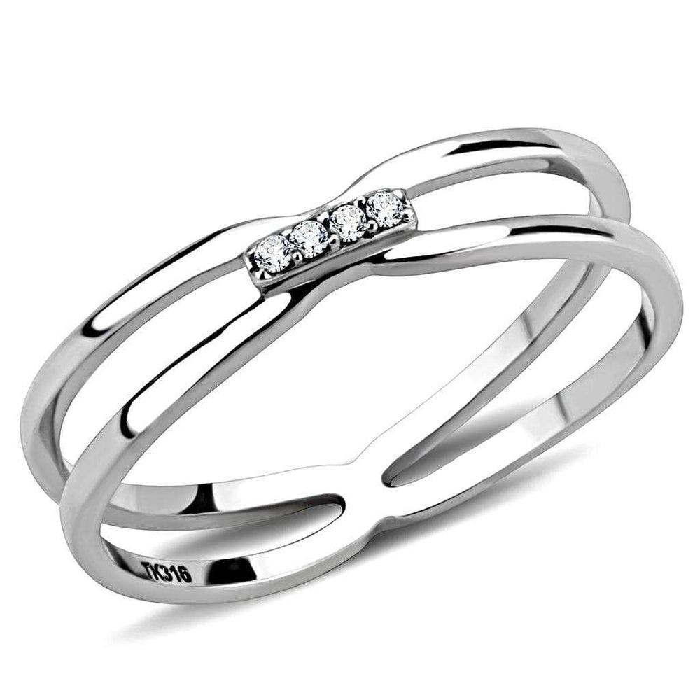 DA160 - High polished (no plating) Stainless Steel Ring with AAA Grade CZ in Clear - Alamode - Flyclothing LLC