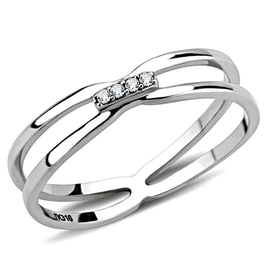 DA160 - High polished (no plating) Stainless Steel Ring with AAA Grade CZ in Clear - Alamode - Flyclothing LLC