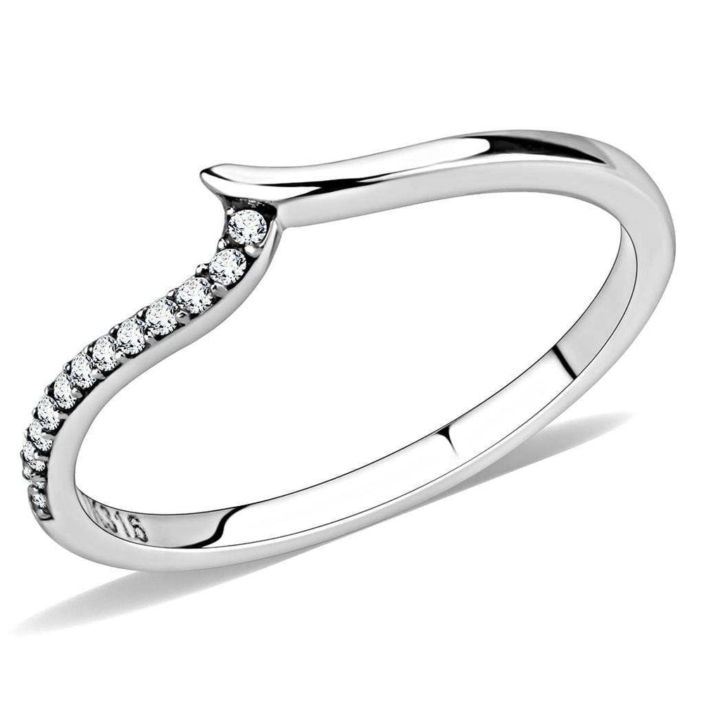 DA162 - High polished (no plating) Stainless Steel Ring with AAA Grade CZ in Clear - Alamode - Flyclothing LLC