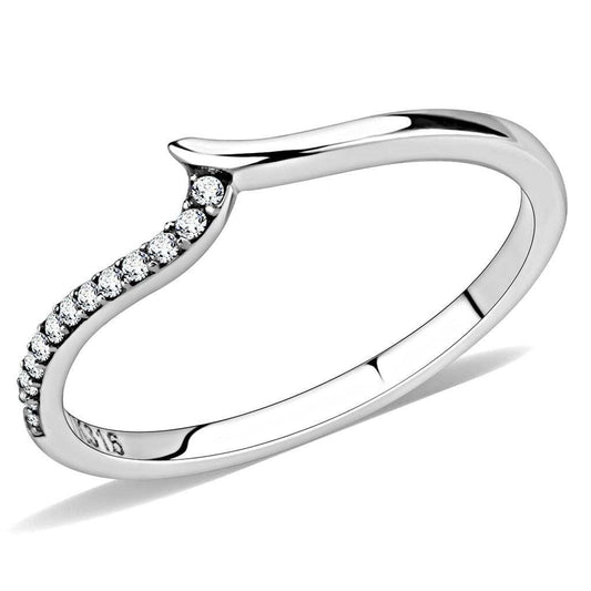 DA162 - High polished (no plating) Stainless Steel Ring with AAA Grade CZ in Clear - Alamode - Flyclothing LLC
