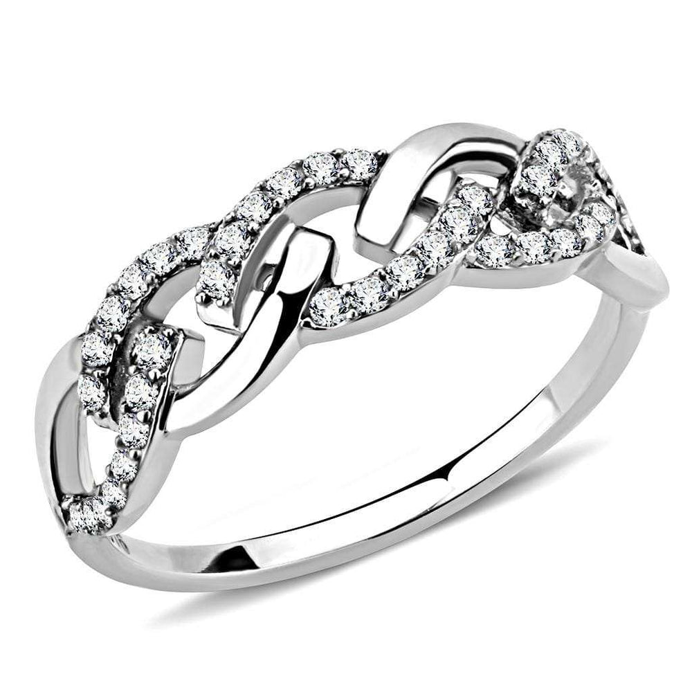 DA163 - High polished (no plating) Stainless Steel Ring with AAA Grade CZ in Clear - Alamode - Flyclothing LLC