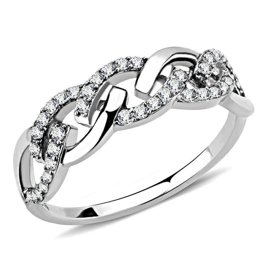 DA163 - High polished (no plating) Stainless Steel Ring with AAA Grade CZ in Clear - Alamode - Flyclothing LLC