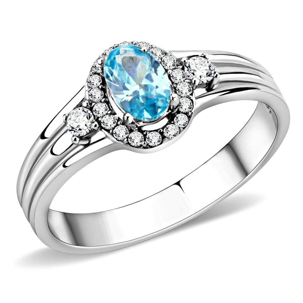 DA166 - High polished (no plating) Stainless Steel Ring with AAA Grade CZ in Sea Blue - Alamode - Flyclothing LLC