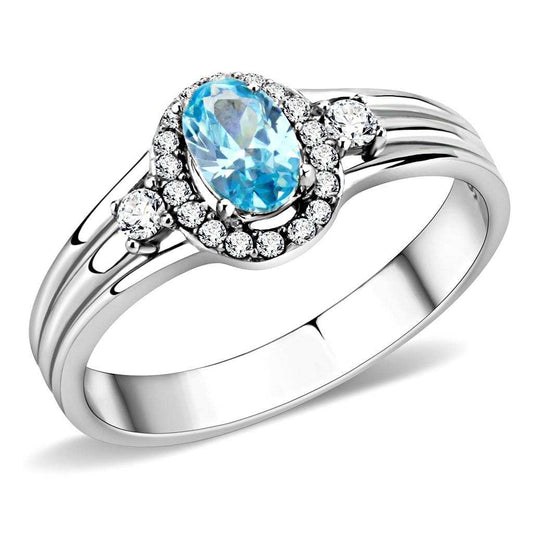 DA166 - High polished (no plating) Stainless Steel Ring with AAA Grade CZ in Sea Blue - Alamode - Flyclothing LLC