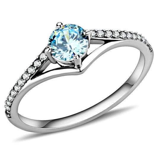 DA167 - High polished (no plating) Stainless Steel Ring with AAA Grade CZ in Sea Blue - Alamode - Flyclothing LLC