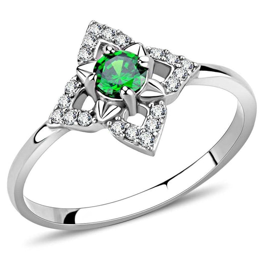 DA168 - High polished (no plating) Stainless Steel Ring with AAA Grade CZ in Emerald - Alamode - Flyclothing LLC