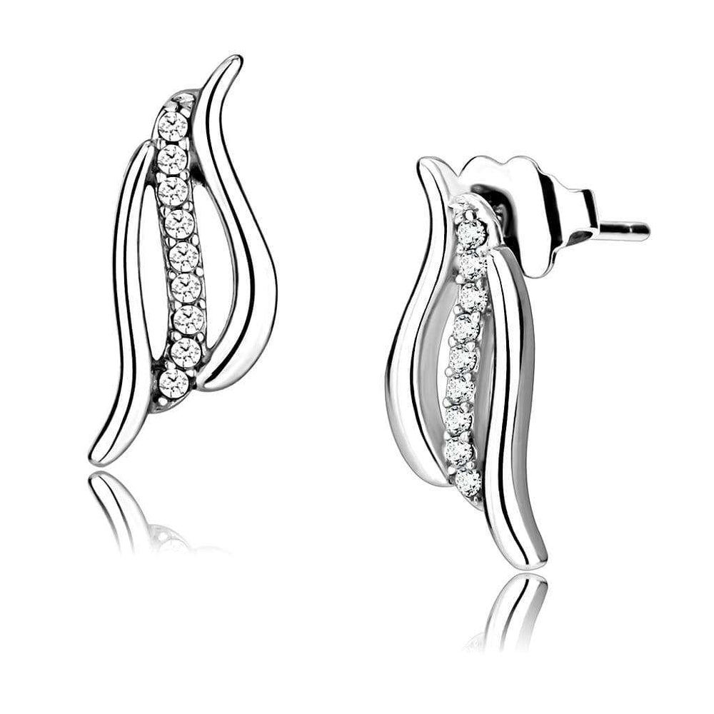 DA175 - High polished (no plating) Stainless Steel Earrings with AAA Grade CZ in Clear - Alamode - Flyclothing LLC