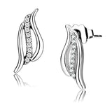 DA175 - High polished (no plating) Stainless Steel Earrings with AAA Grade CZ in Clear - Alamode - Flyclothing LLC