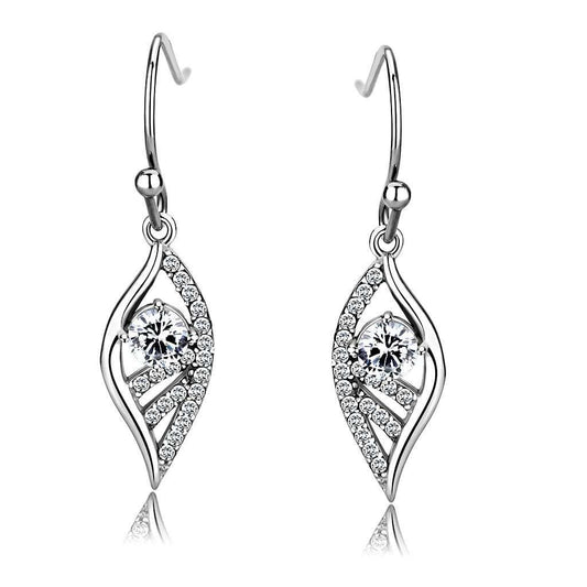DA178 - High polished (no plating) Stainless Steel Earrings with AAA Grade CZ in Clear - Alamode - Flyclothing LLC