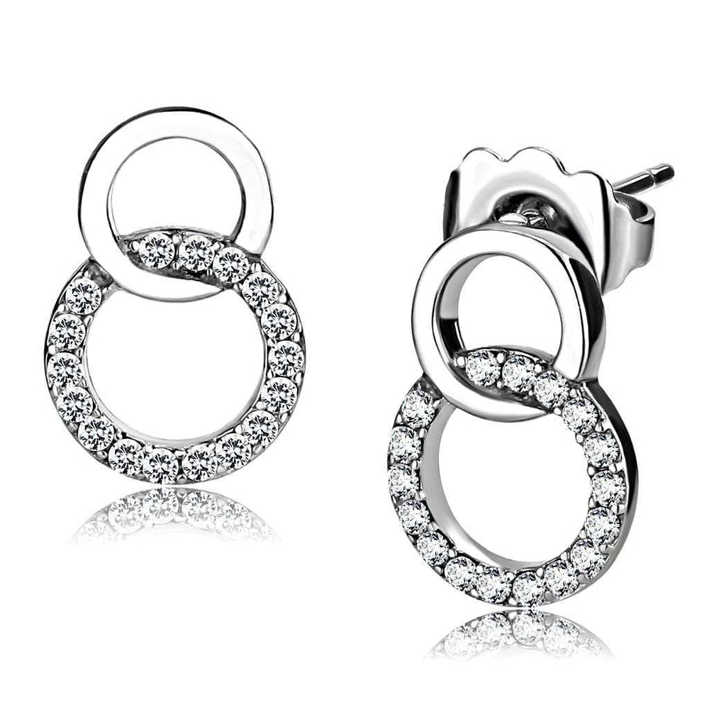DA179 - High polished (no plating) Stainless Steel Earrings with AAA Grade CZ in Clear - Alamode - Flyclothing LLC