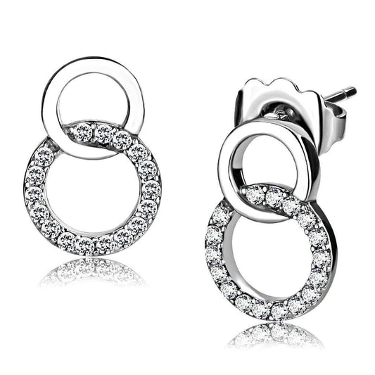 DA179 - High polished (no plating) Stainless Steel Earrings with AAA Grade CZ in Clear - Alamode - Flyclothing LLC