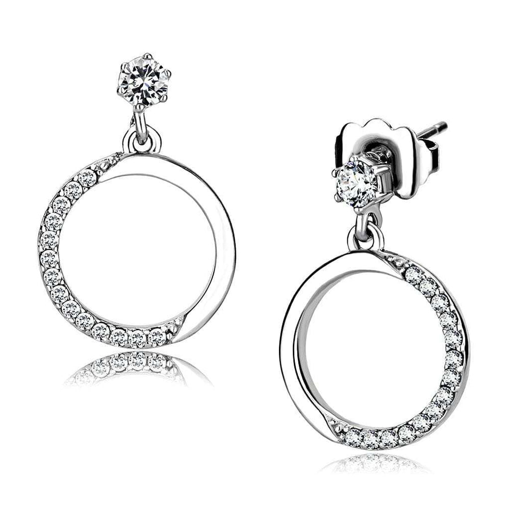 DA180 - High polished (no plating) Stainless Steel Earrings with AAA Grade CZ in Clear - Alamode - Flyclothing LLC
