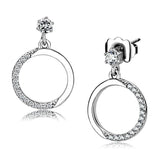 DA180 - High polished (no plating) Stainless Steel Earrings with AAA Grade CZ in Clear - Alamode - Flyclothing LLC