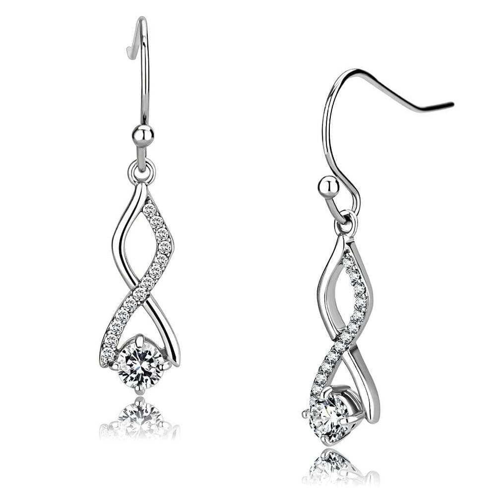 DA181 - High polished (no plating) Stainless Steel Earrings with AAA Grade CZ in Clear - Alamode - Flyclothing LLC