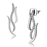 DA182 - High polished (no plating) Stainless Steel Earrings with AAA Grade CZ in Clear - Alamode - Flyclothing LLC