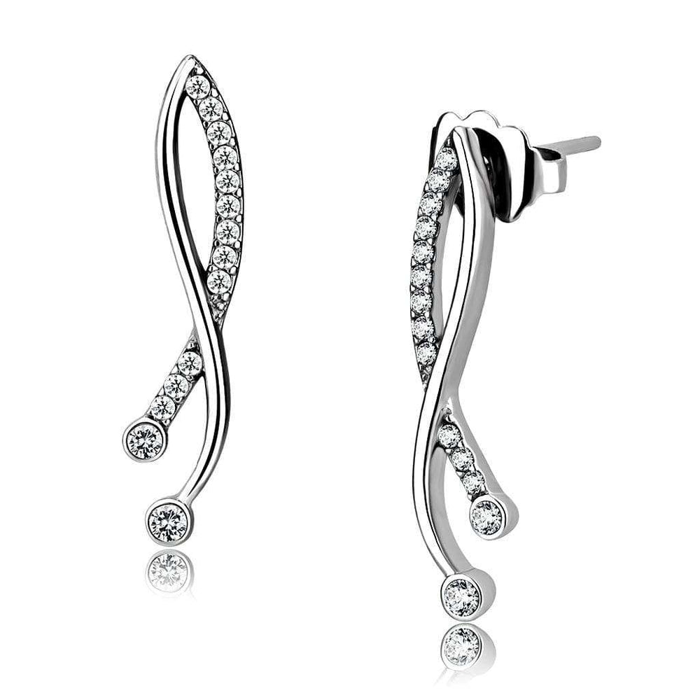 DA184 - High polished (no plating) Stainless Steel Earrings with AAA Grade CZ in Clear - Alamode - Flyclothing LLC