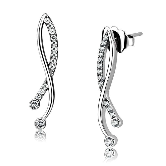 DA184 - High polished (no plating) Stainless Steel Earrings with AAA Grade CZ in Clear - Alamode - Flyclothing LLC